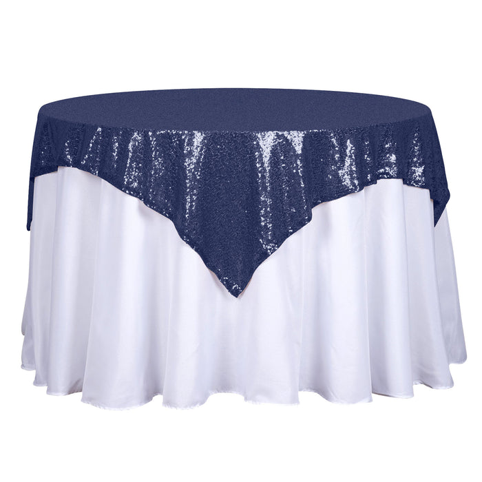 54 inch x 54 inch Navy Blue Premium Sequin Square Tablecloth