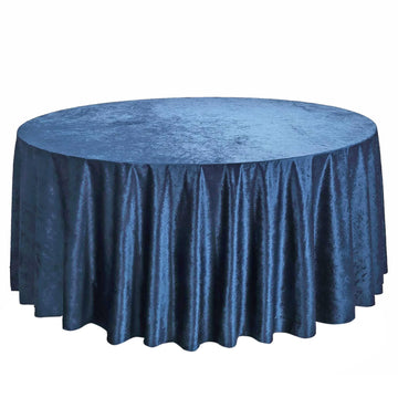 120" Navy Blue Seamless Premium Velvet Round Tablecloth, Reusable Linen for 5 Foot Table With Floor-Length Drop