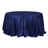 132inch Navy Blue Seamless Satin Round Tablecloth