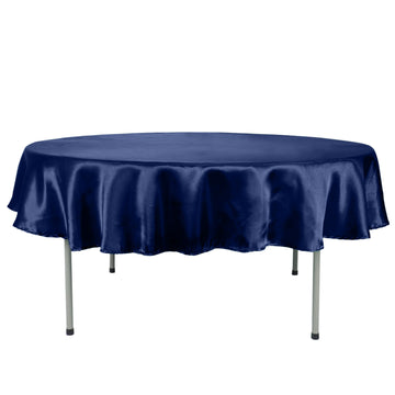 90" Navy Blue Seamless Satin Round Tablecloth