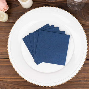 20 Pack Linen-Like Paper 5"x5" Napkins Navy Blue - Highly Absorbent Airlaid Napkins