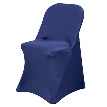 Navy Blue Spandex Stretch Fitted Folding Slip On Chair Cover - 160 GSM