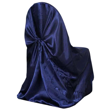 Navy Blue Satin Self-Tie Universal Chair Cover, Folding, Dining, Banquet and Standard Size Chair Cover