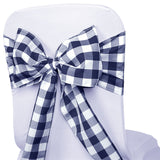 Gingham Chair Sashes | 5 PCS | Navy/White | Buffalo Plaid Checkered Polyester Chair Sashes