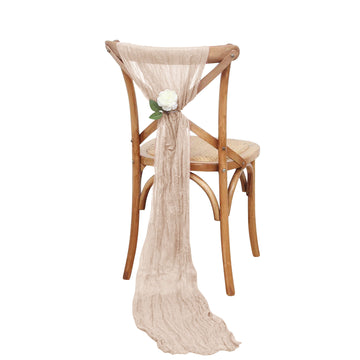 5 Pack | Nude Beige Gauze Cheesecloth Boho Chair Sashes - 16" x 88"