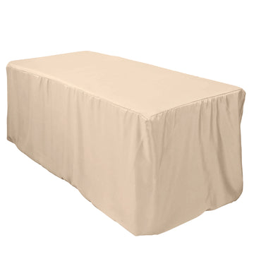 Nude Fitted Polyester Rectangle Tablecloth 6ft Table Cover For 72"x30" Tables