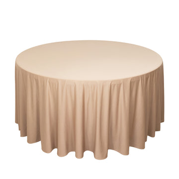 120" Nude Premium Scuba Wrinkle Free Round Tablecloth, Seamless Scuba Polyester Tablecloth for 5 Foot Table With Floor-Length Drop