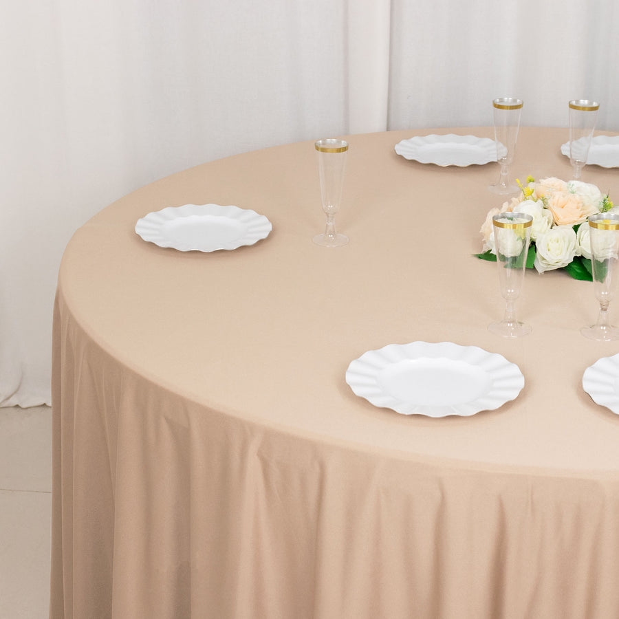 120inch Nude Premium Scuba Wrinkle Free Round Tablecloth, Scuba Polyester Tablecloth