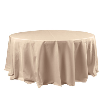 120" Nude Seamless Polyester Round Tablecloth for 5 Foot Table With Floor-Length Drop