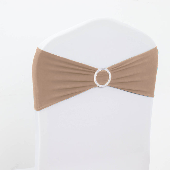 5 Pack | Nude Spandex Stretch Chair Sashes with Silver Diamond Ring Slide Buckle | 5x14inch