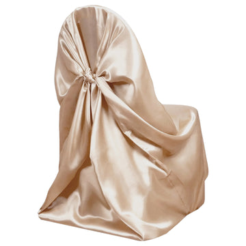 Nude Satin Self-Tie Universal Chair Cover, Folding, Dining, Banquet and Standard Size Chair Cover