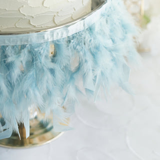 Add a Touch of Elegance with 39" Dusty Blue Real Turkey Feather Fringe Trim