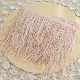 Dusty Rose Real Ostrich Feather Fringe Trim With Satin Ribbon Tape