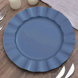 10 Pack | 11 Ocean Blue Disposable Dinner Plates With Gold Ruffled Rim, Round Plastic Party Plates