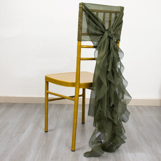 Add Elegance to Your Chairs with Olive Green Chiffon Curly Chair Sash