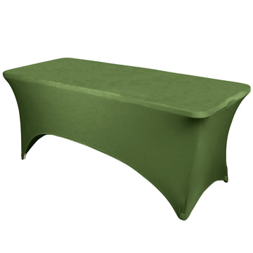 Olive Green Stretch Spandex Rectangle Tablecloth 6ft Wrinkle Free Fitted Table Cover for 72"x30" Tables