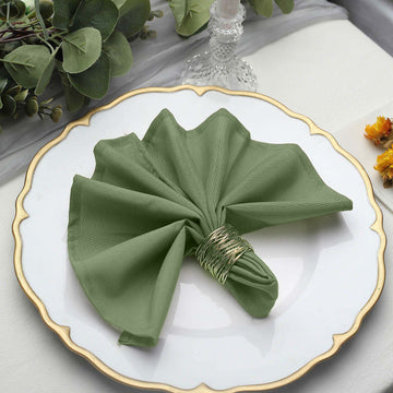 5 Pack | Olive Green Seamless Cloth Dinner Napkins, Wrinkle Resistant Linen | 17"x17"