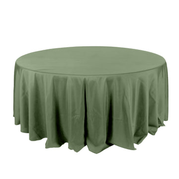132" Olive Green Seamless Polyester Round Tablecloth for 6 Foot Table With Floor-Length Drop