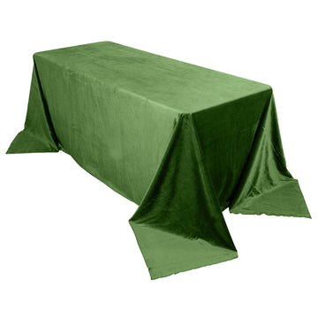 90"x132" Olive Green Seamless Premium Velvet Rectangle Tablecloth, Reusable Linen for 6 Foot Table With Floor-Length Drop