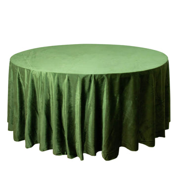 120" Olive Green Seamless Premium Velvet Round Tablecloth, Reusable Linen