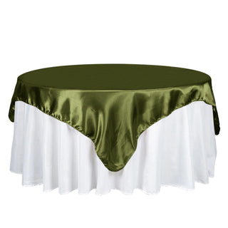 Add Elegance to Your Event with the Olive Green Satin Square Tablecloth Overlay