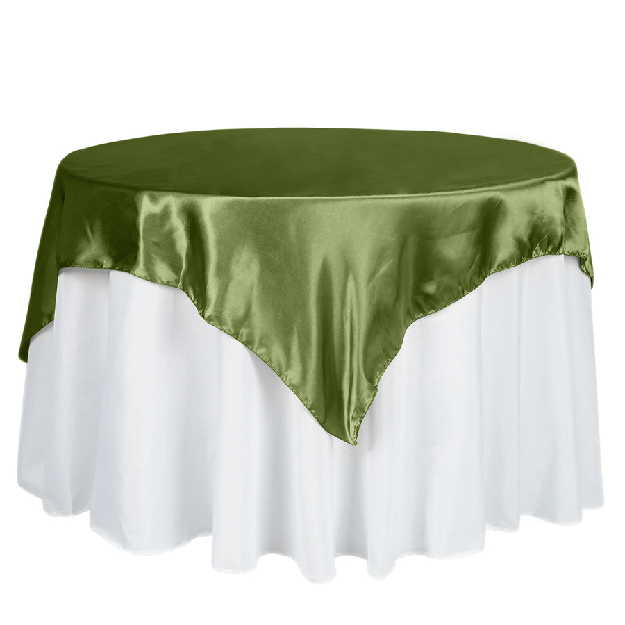 60"x 60" Olive Green Seamless Satin Square Tablecloth Overlay