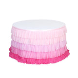 14ft Ombre Pink Chiffon Ruffled Tutu Table Skirt with Satin Backing, 5-Tier Gradient#whtbkgd