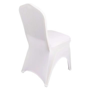 Premium Stretch Spandex Chair Cover for Banquet Chairs White - Durable Fitted 160GSM Fabric with 3-Way Open Arch & Foot Pockets