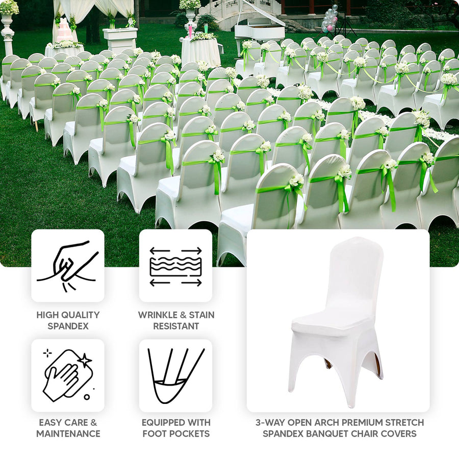 3-Way Open Arch White Premium Stretch Spandex Wedding Chair Cover, Fitted Banquet Chair Cover 160GSM
