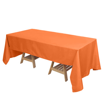 72"x120" Orange Seamless Polyester Rectangle Tablecloth, Reusable Linen Tablecloth