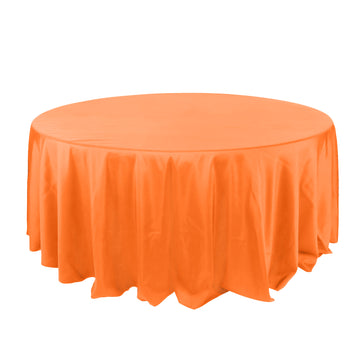 132" Orange Seamless Polyester Round Tablecloth for 6 Foot Table With Floor-Length Drop