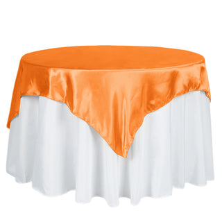 Add a Pop of Elegance with the Orange Square Smooth Satin Table Overlay