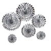 Set of 6 | Metallic Silver Paper Fan Decorations | Paper Pinwheels Wall Hanging Decorations Party Backdrop Kit | 8" | 12" | 16"#whtbkgd