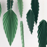 Set of 6 Mixed Green Leaves Hanging Paper Fans Backdrop Decor, Pre-Strung Foldable Tropical Palm