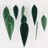 Set of 6 Mixed Green Leaves Hanging Paper Fans Backdrop Decor, Pre-Strung Foldable Tropical Palm