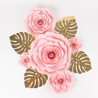 <h3 style="margin-left:0px;"><strong>Create A Stunning Visual Impact With 3D Rose Paper Flowers and Gold Monstera Palm Leaves</strong>