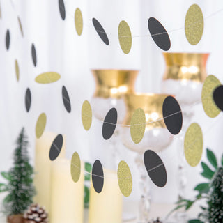 Create a Magical Atmosphere with the 3 Pack | 7.5ft Black / Gold Circle Dot Party Paper Garland Banner