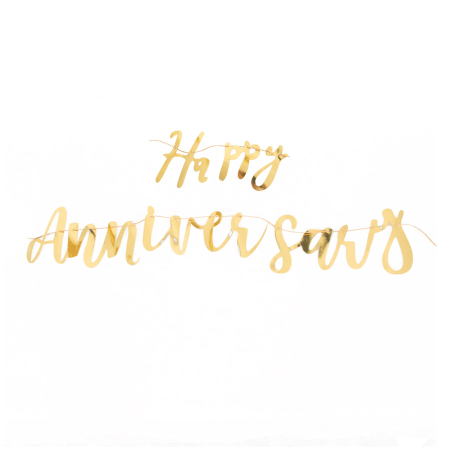 10ft Pre-Strung Metallic Gold Foil Happy Anniversary Banner, Party Photo Backdrop#whtbkgd