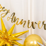 10ft Pre-Strung Metallic Gold Foil Happy Anniversary Banner, Party Photo Backdrop
