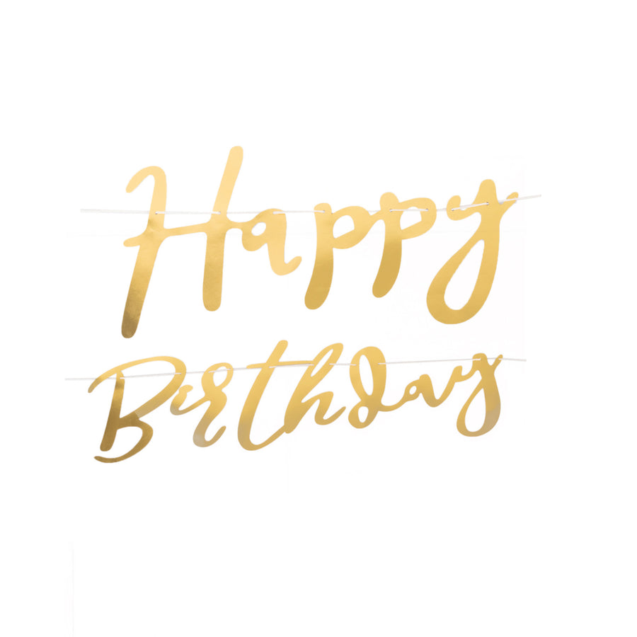 10ft Pre-Strung Gold Foil "Happy Birthday" Banner, Party Photo Backdrop Hanging Garland#whtbkgd