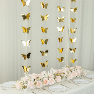 Add Whimsical Charm to Your Event with 2 Pack | 9ft Gold 3D Paper Butterfly Hanging Garland Streamers