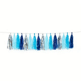 Blue and silver tassel garland on a white background #whtbkgd