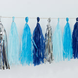 Blue and silver tassel garland for decorations