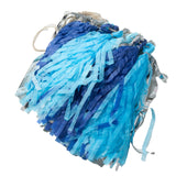 Blue and silver tissue tassel garland close-up #whtbkgd