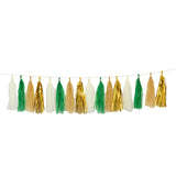 Gold, green, and white tassel garland for festive decorations #whtbkgd
