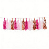 Colorful pink and rose gold tassel garland for party decorations #whtbkgd