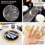 50-Pack Table Placemats Foil Design Metallic Gold Round - Mesh Disposable Shiny Dining Mats 13inch