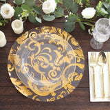10 Pack Metallic Gold Sheer Organza Dining Table Mats with Swirl Foil Floral Design