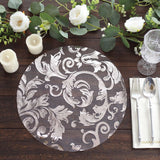 10 Pack Metallic Silver Sheer Organza Dining Table Mats with Swirl Foil Floral Design