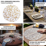 Foil embossed organza table placemats with intricate floral design